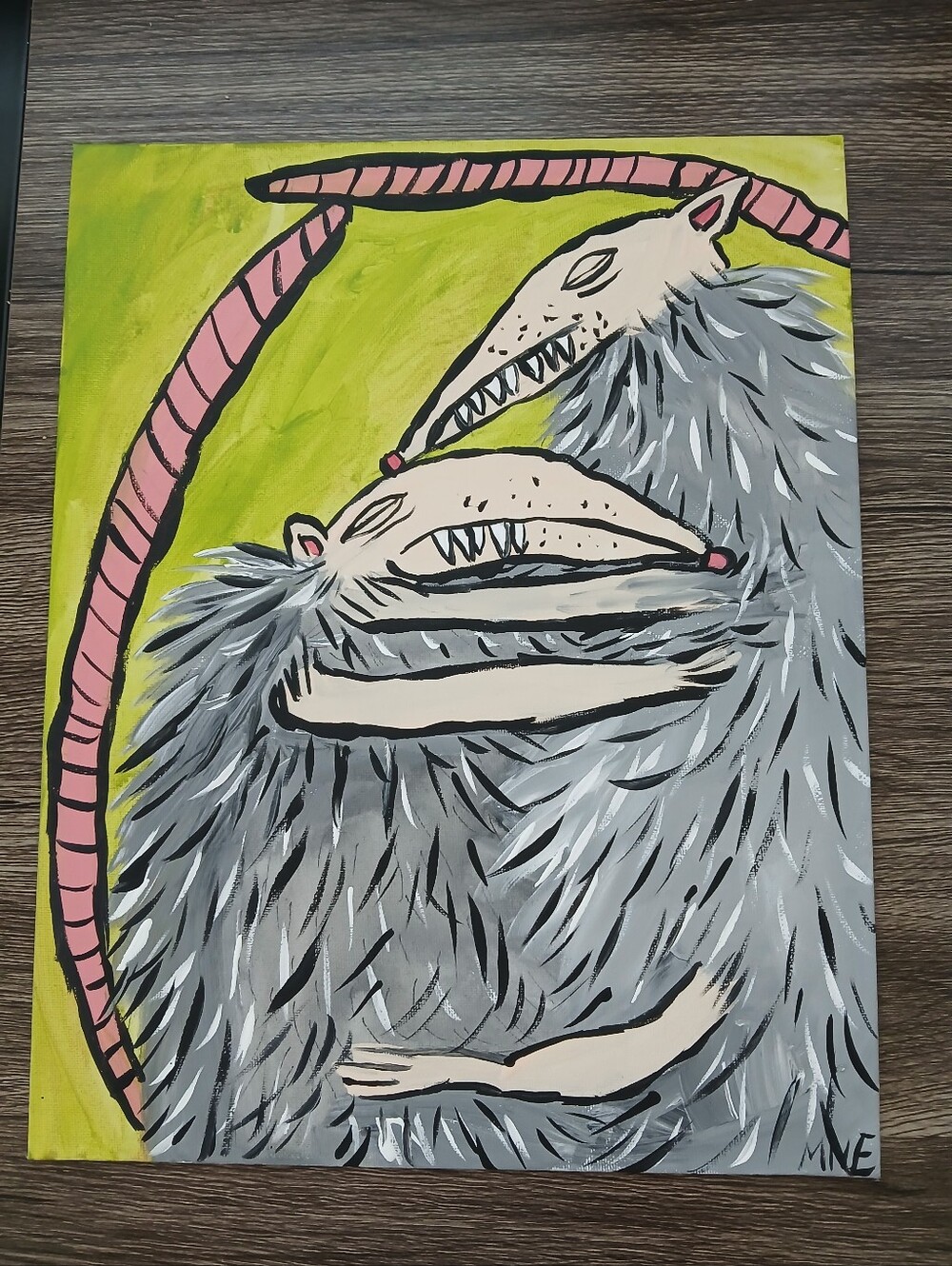 Possum Hugging Painting Folk Art